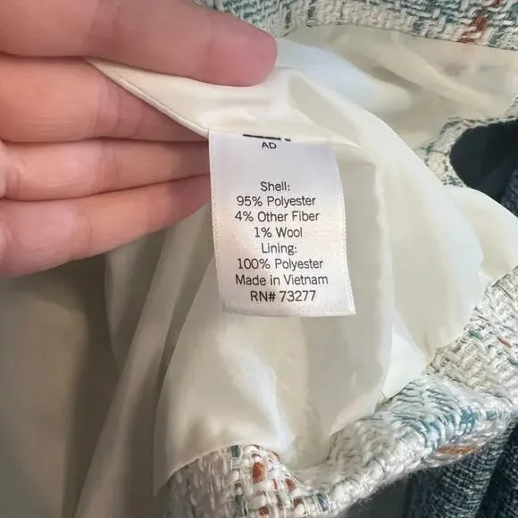 LC Lauren Conrad Tweed Blue White Rust Crop Jacket Blazer Size Large - Picture 10 of 10